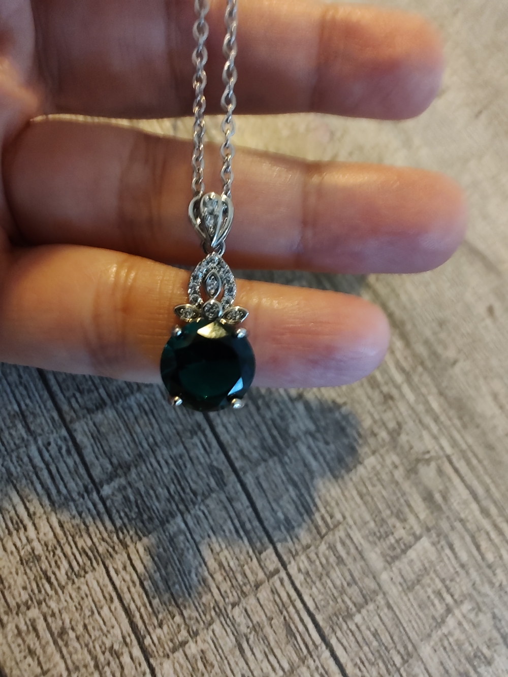 Sterling Silver Emerald Drop Pendant Necklace - Green_ 18 Inches. - Picture 8 of 11